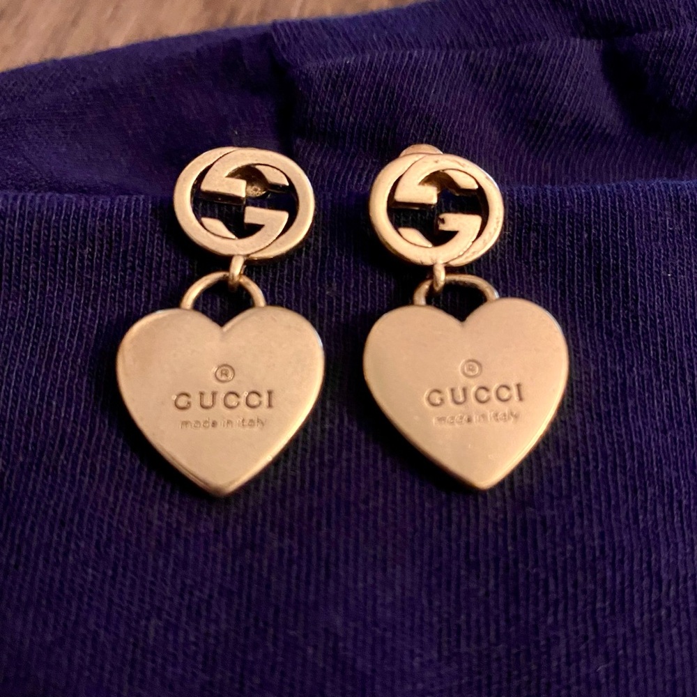 Gucci heart antique heart gold tone earrings
